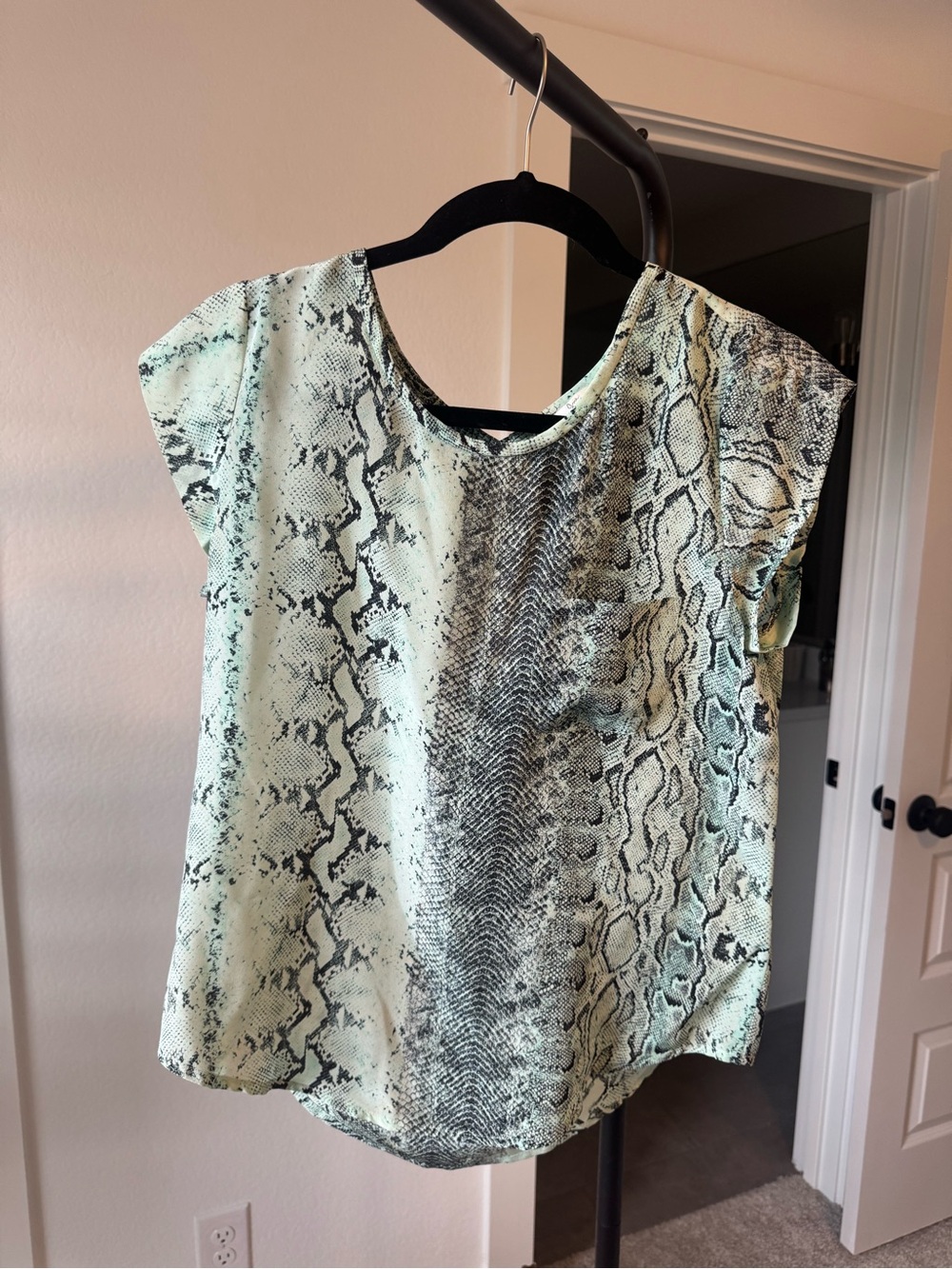 Joie Mint Snake-Print Cap Sleeve Blouse